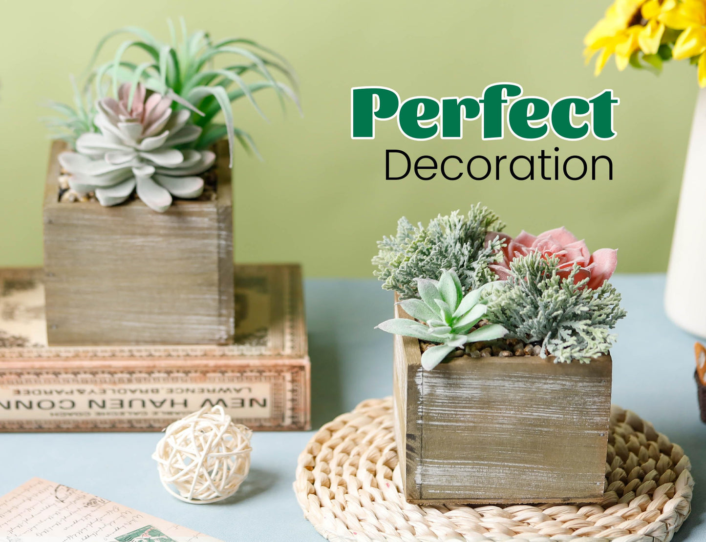 Der Rose Bundle of 2 Pcs Hanging Fake Plants and Set of 2 Fake Succulents Plants for Indoor Outdoor Home Bathroom Boho Wall Decor