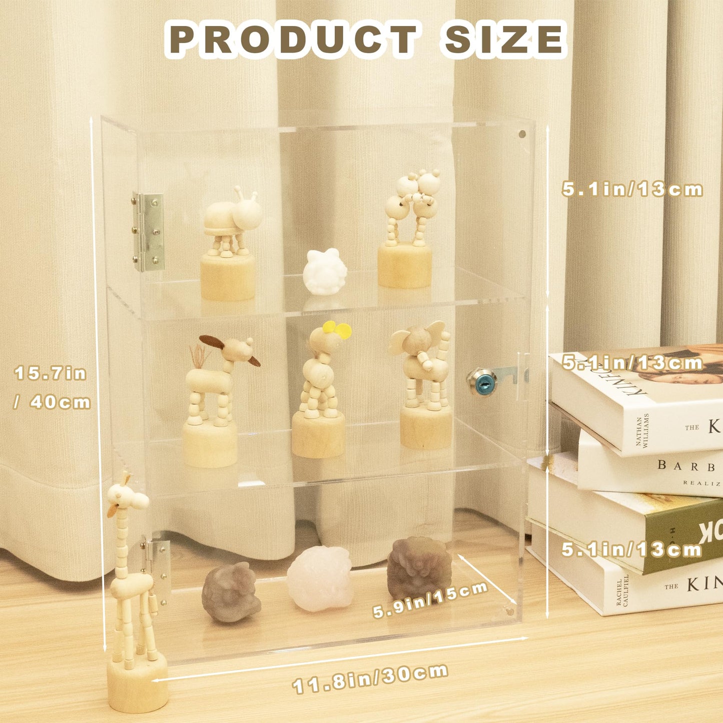 Tozcozus Acrylic Display Case with Lock Key, 3 Shelf Locking Countertop Display Case Cabinet Showcase with Shelves for Collectibles Office Retail Display Safe Storage 11.8x5.9x15.7 Inch