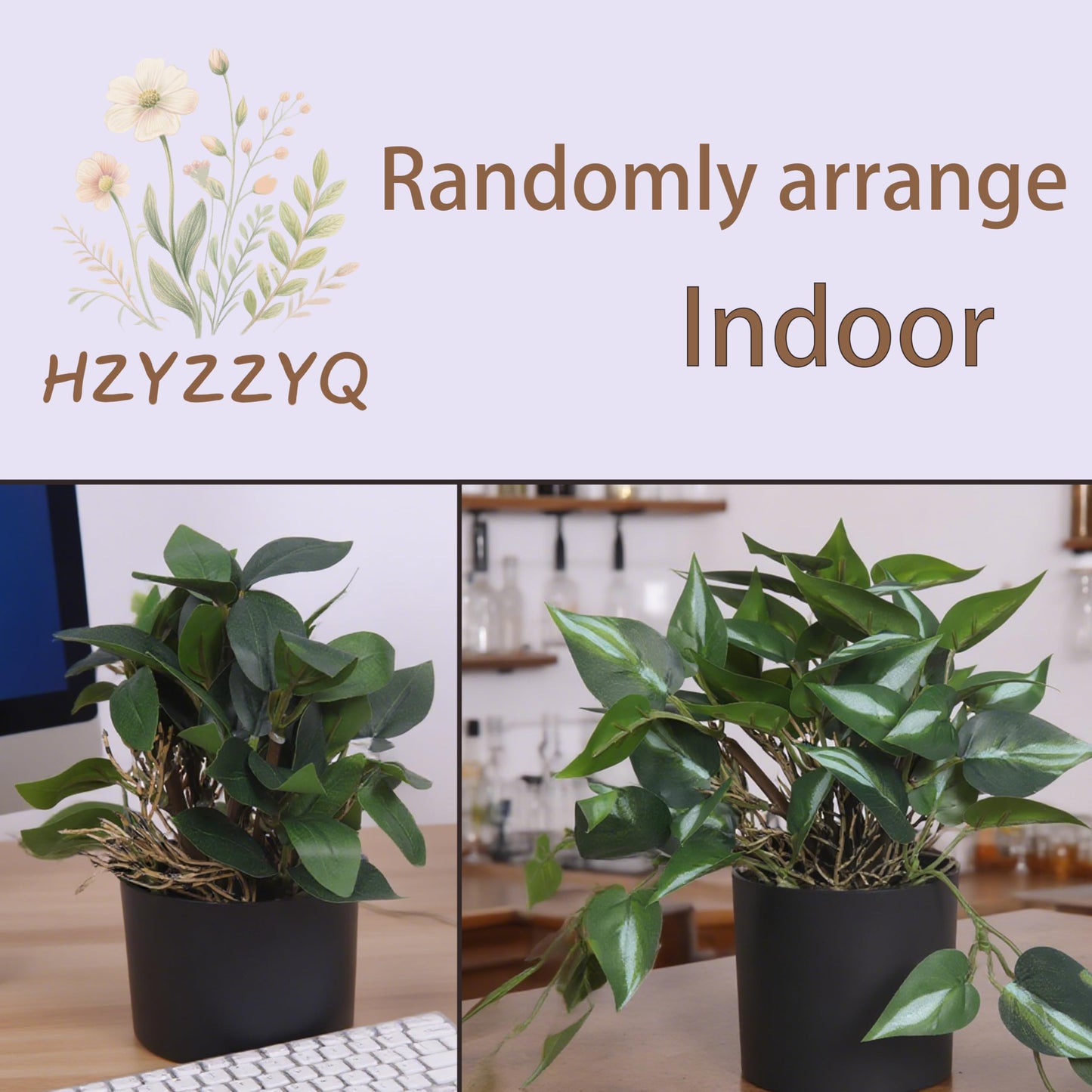 HZYZZYQ 6 Pack Artificial Potted Plants - Fake Trailing Greenery with Unique Variegated/Striped/Dark-Veined Leaves - Small Faux Plants for Desk, Bathroom, Shelf Decor - No Watering Needed