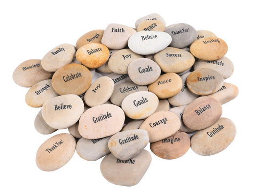 ROCKIMPACT 50PCS Engraved Rocks Different Words Inspirational Stones Bulk Faith Stones Gratitude Rocks Healing Prayer Religious Charms Encouragement Rocks, 1"-2" Each