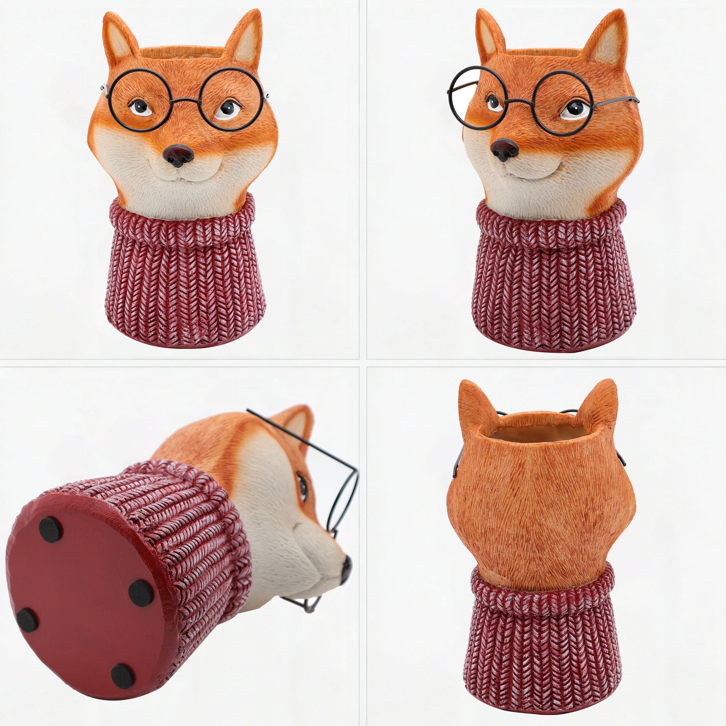 Resin Fox Flower Vase, Unique Lava Red Sweater Fox Sculpture Decoration Aesthetic Flower Vase for Home Decor