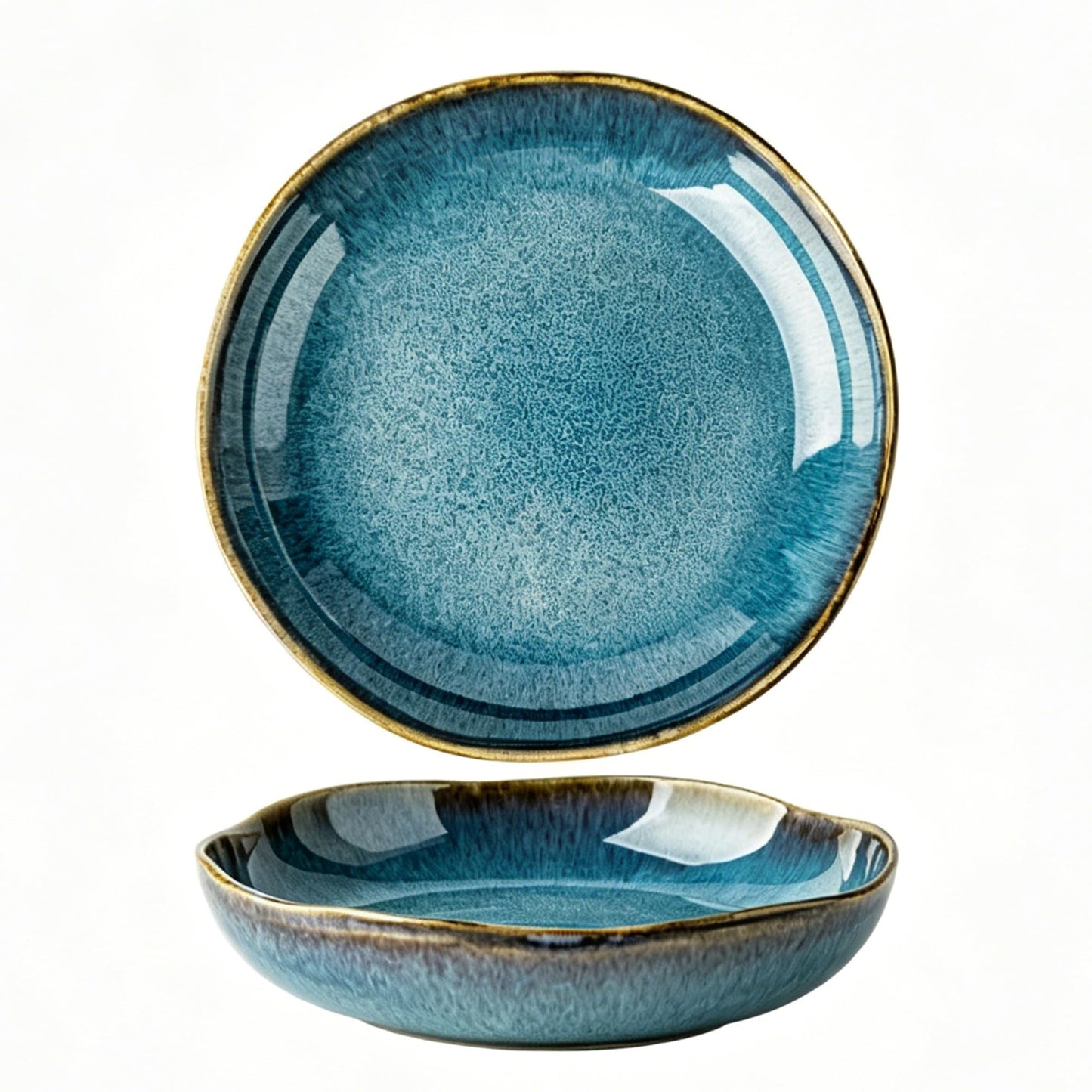 suruim Ceramic Decorative Bowl, Decorative Ceramic Bowl Tray with Reactive Glaze, Shallow Centerpiece Accent for Home Decor Table Shelf Mantel Entryway Display(Blue | M)