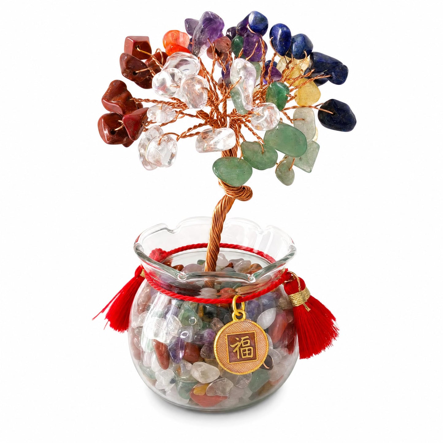 Fatonio 7 Chakra Natural Crystal Money Tree, Mini Feng Shui Wealth Healing Crystal Decor, Positive Energy Lucky for Home Office Decoration, Women Mom s Ideal Gift for Housewarming Birthday