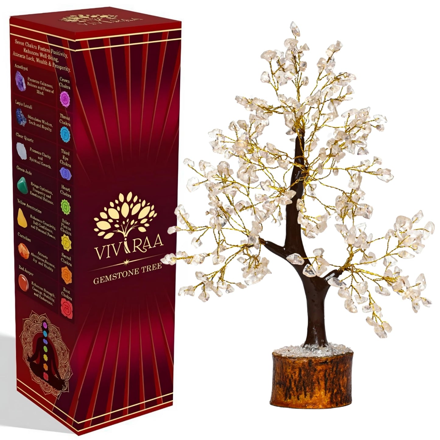 VIVIRAA Clear Quartz Tree of Life - Healing Crystals & Gemstone, Handcrafted, Amplify Energy, Clarity, Spiritual Growth, Crystal Bonsai Tree for Meditation, Home Decor, Gift (White)