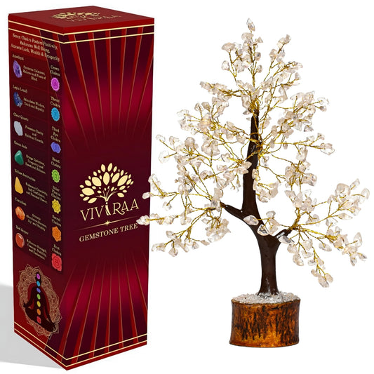 VIVIRAA Clear Quartz Tree of Life - Healing Crystals & Gemstone, Handcrafted, Amplify Energy, Clarity, Spiritual Growth, Crystal Bonsai Tree for Meditation, Home Decor, Gift (White)