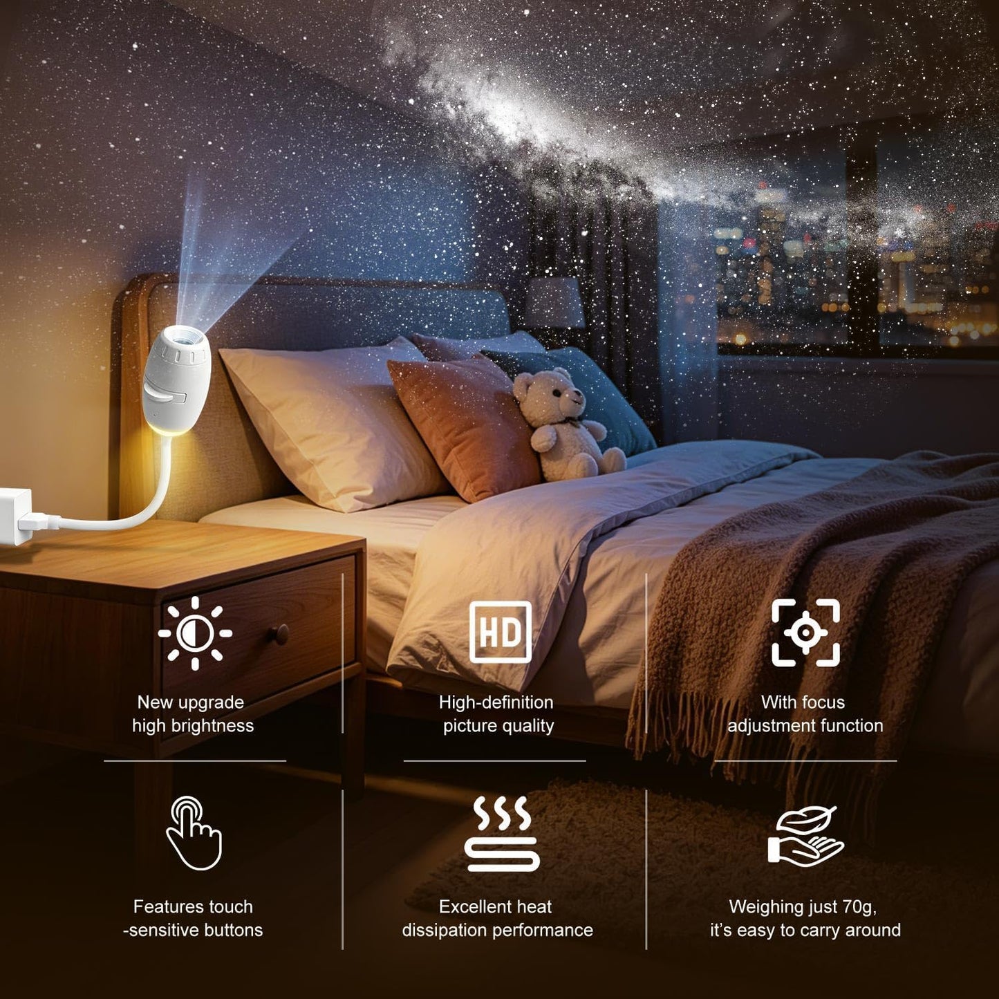 Galaxy Projector Night Light for Bedroom - 2 in 1 USB Starry Sky Led Lamp