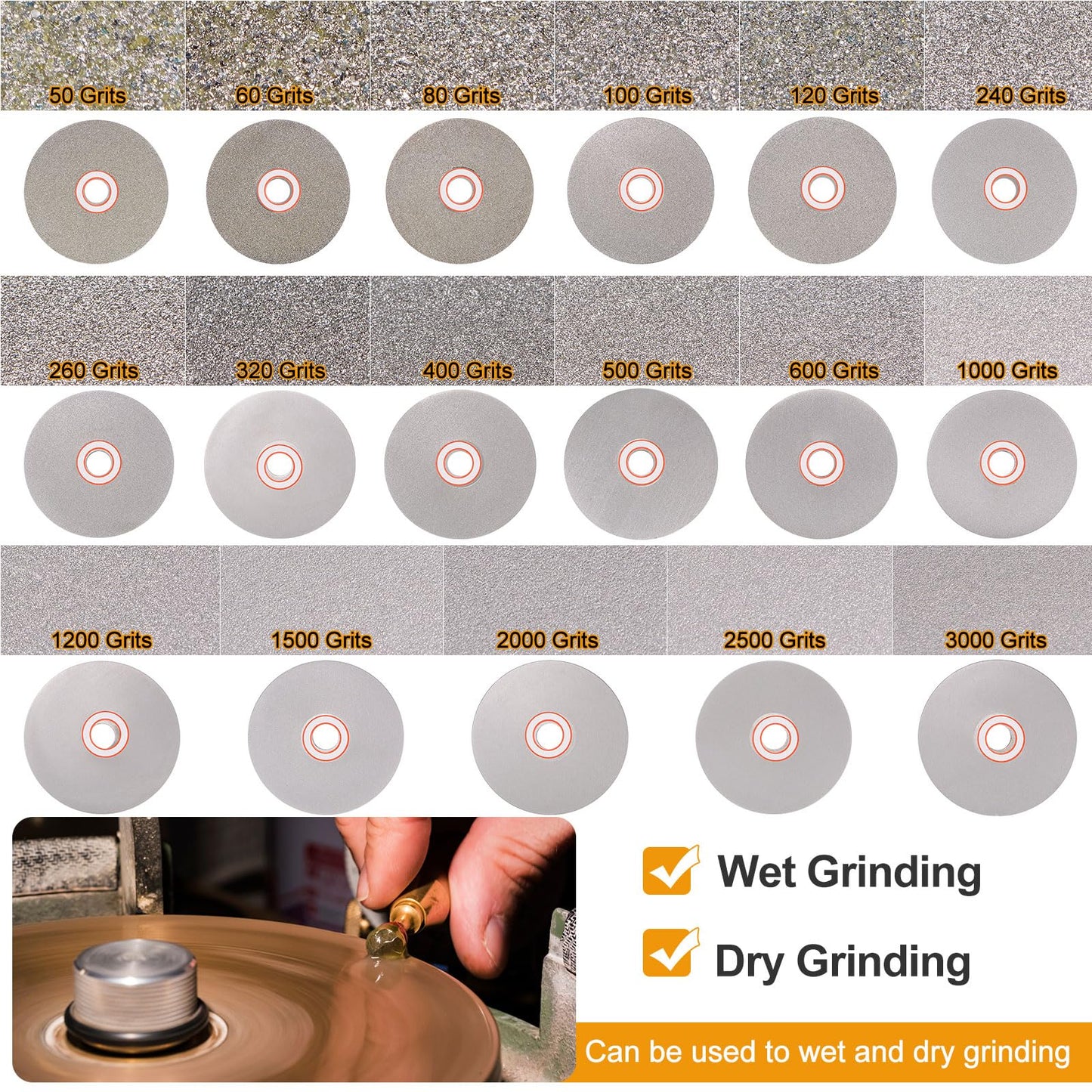 HARFINGTON Diamond Flat Lap Disc Set 4" x 5/8" Arbor 80/120/240/320/600 Grit Abrasive Wheel Lapping for Grinding Sanding Ceramics, Glass, Stones