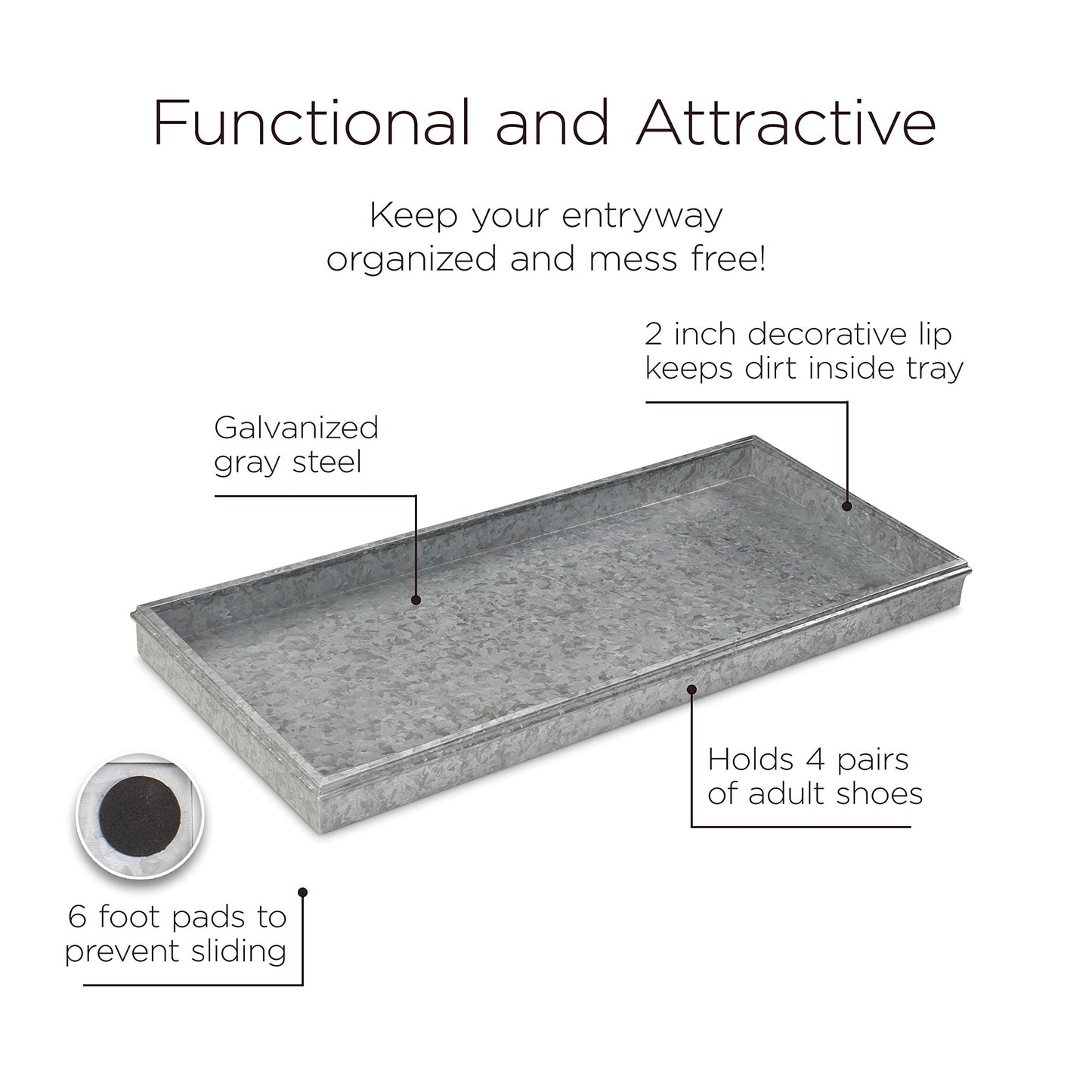 Good Directions Medium Boot Tray, Double Circles Multi-Purpose All Weather Decorative Boot Tray, Shoes, Plants, Garage, Patio Door, Pet Bowls, 30 inch Entry Indoor Shoe Tray, Galvanized Gray