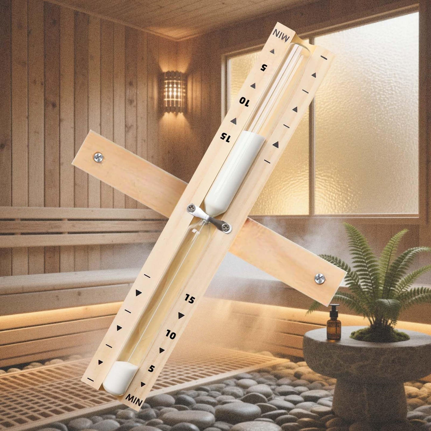 Sauna Sand Timer 15 Minute, Heat Resistant Wooden Sauna Hourglass with White Sand, Reloj De Arena, 15M Rotating Sand Clock Hour Glass Timer for SPA