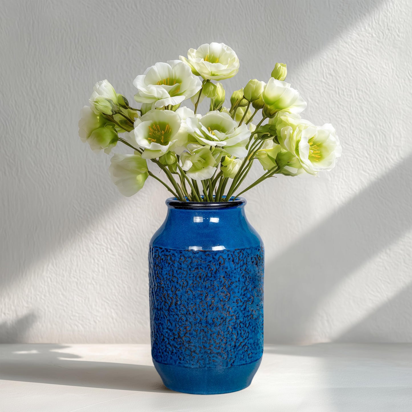 Wancetang Blue Vase for Decor, 9 inch Ceramic Flower Vase, Modern Decorative Vases Home Decor, Bathroom Bedroom Office Living Room Shelf Decoration