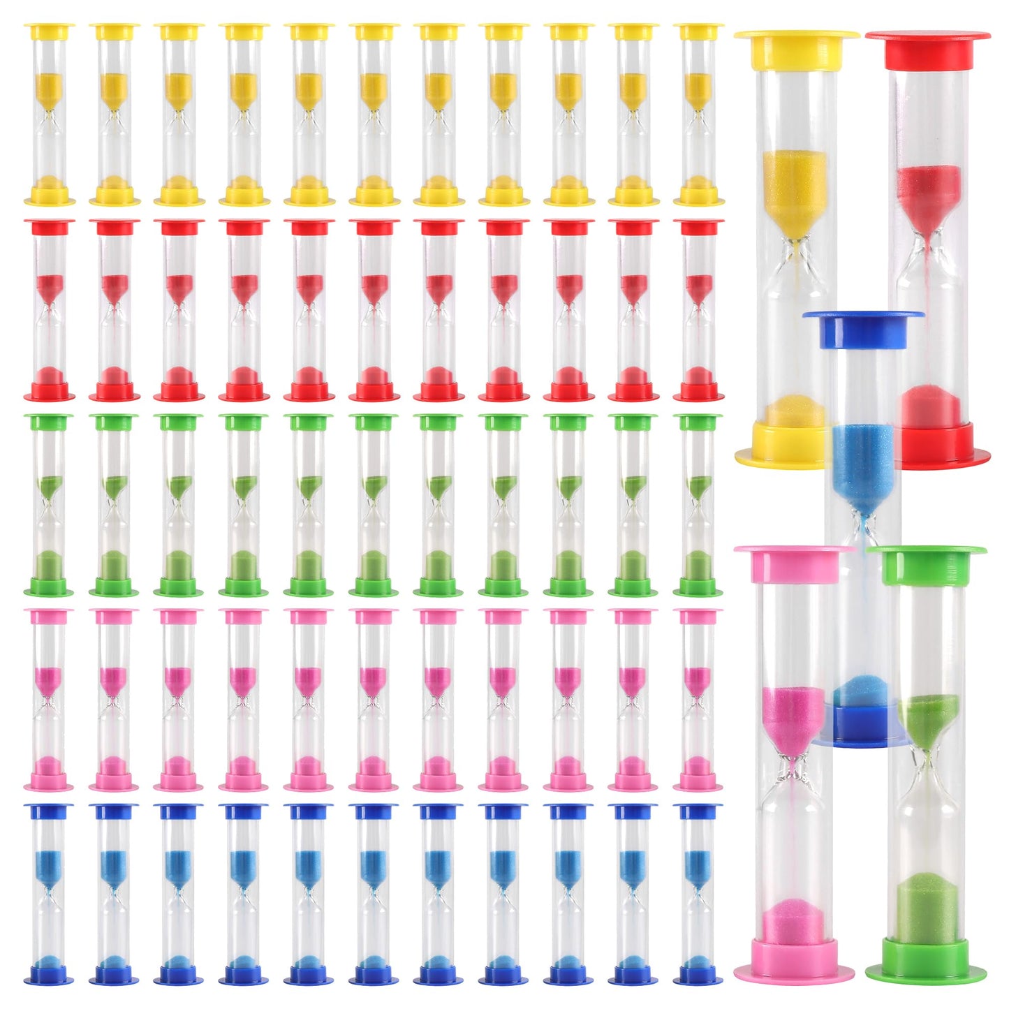 YAUFWUA 60 Pack 1 Minute Sand Timer, Mini Hourglass Timer Bulk 5 Colors One Minute Sand Timers for Classroom,School Prize Party Favors