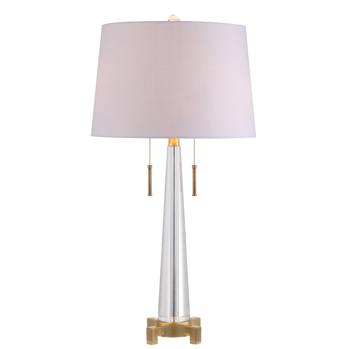 JONATHAN Y 29.5" Clear/Brass Gold 2-Light Crystal LED Table Lamp, Contemporary Glam Bedside Lamp for Living Room, White Linen Drum Shade, Pull Chain, LED Bulbs Included JYL2018A