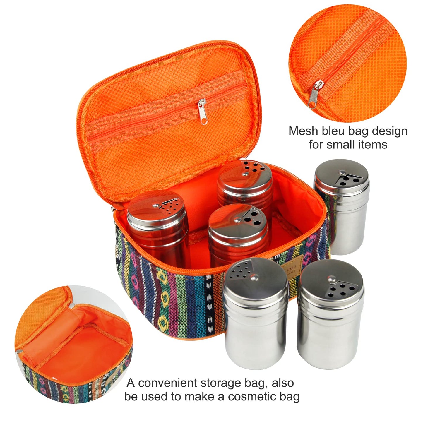 Camping Spice Kit, Salt and Pepper Shakers with Travel Bag, 6 Pc