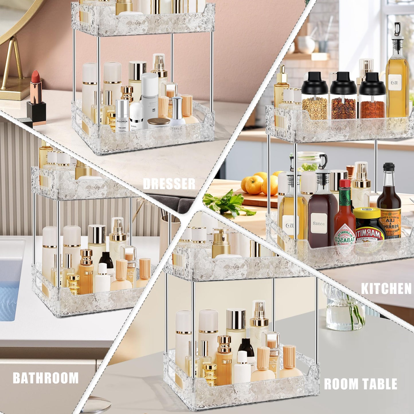 TENDER EPOCH 2-Tier Bathroom Counter Organizer Countertop Storage, Dresser Organizer Vanity Tray for Makeup, Perfume Organizer Cosmetics Skincare Shelf - Clear