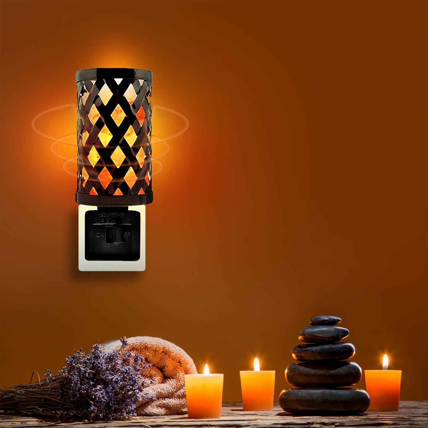 Himalayan Glow Lattice Style Basket Salt Lamp Night Light with Pink Salt Chunks | 360 Degree Rotatable Wall Plug, Ideal Gift For Home Décor