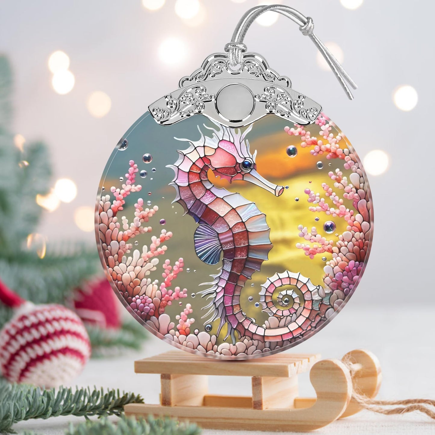 Seahorse Stained Glass Ornament - Christmas Ornament - Christmas Decorations for Tree - Holiday Present ldeas - Gift Exchange