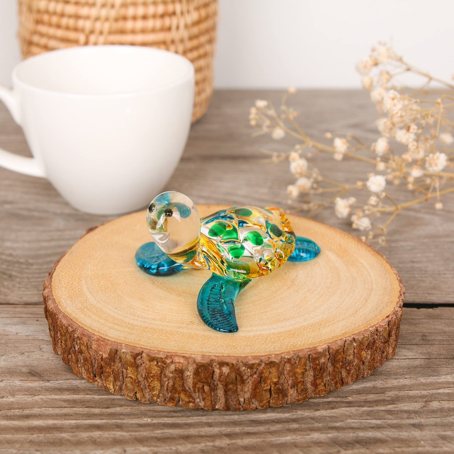 Hand Blown Art Glass, Sea Turtle Animal Figurine – Decorative Home Décor Collectible, Display Only, Unique Decorative Gift,Turtle Art Glass Blown. (N0053)
