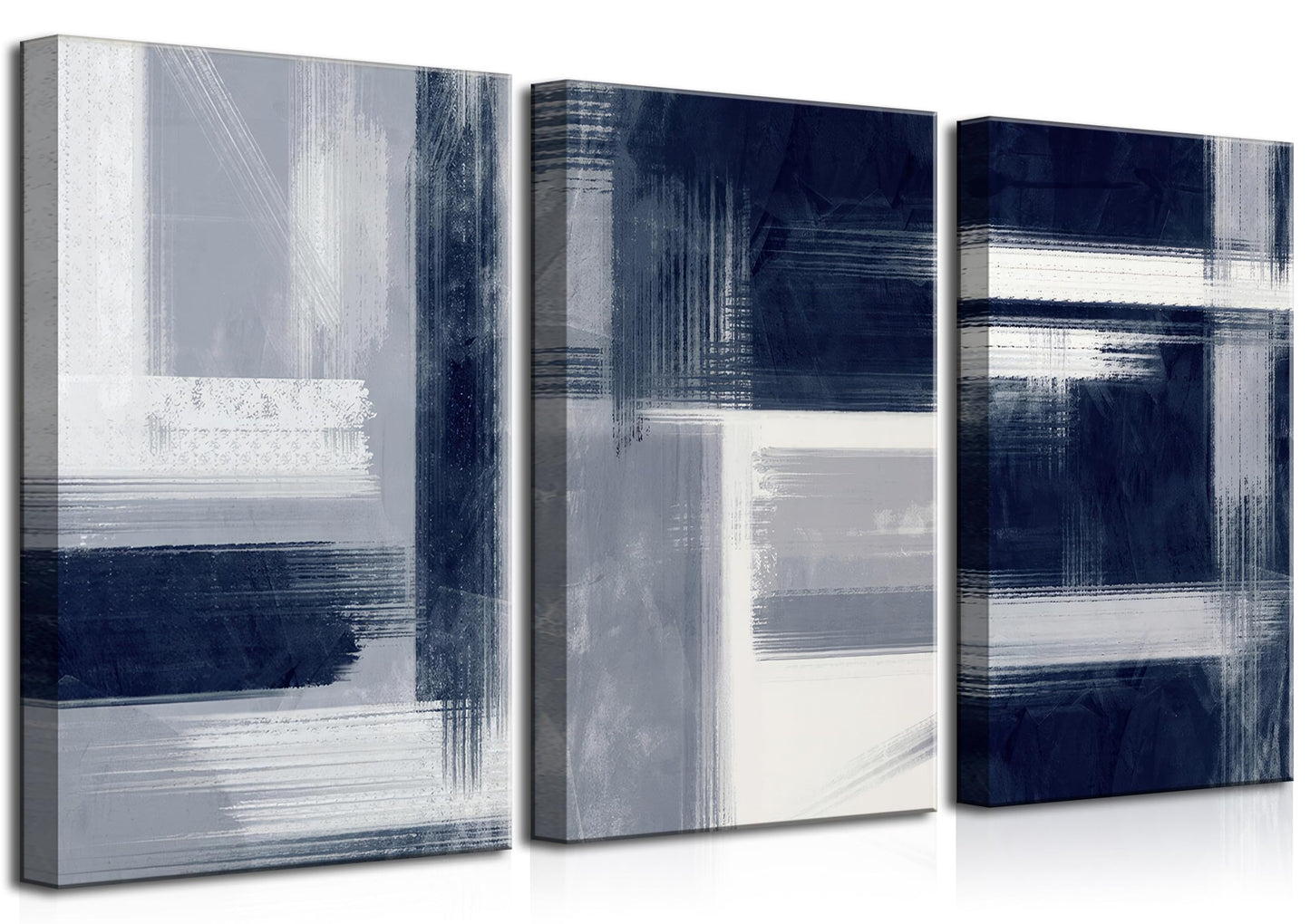 Wavkkey 3Pcs Navy Blue Abstract Canvas Wall Art Blue Grey Neutral Modern Geometric Abstract Painting Poster Wall Decor Print Artwork for Living Room Bedroom Office Home Decoration