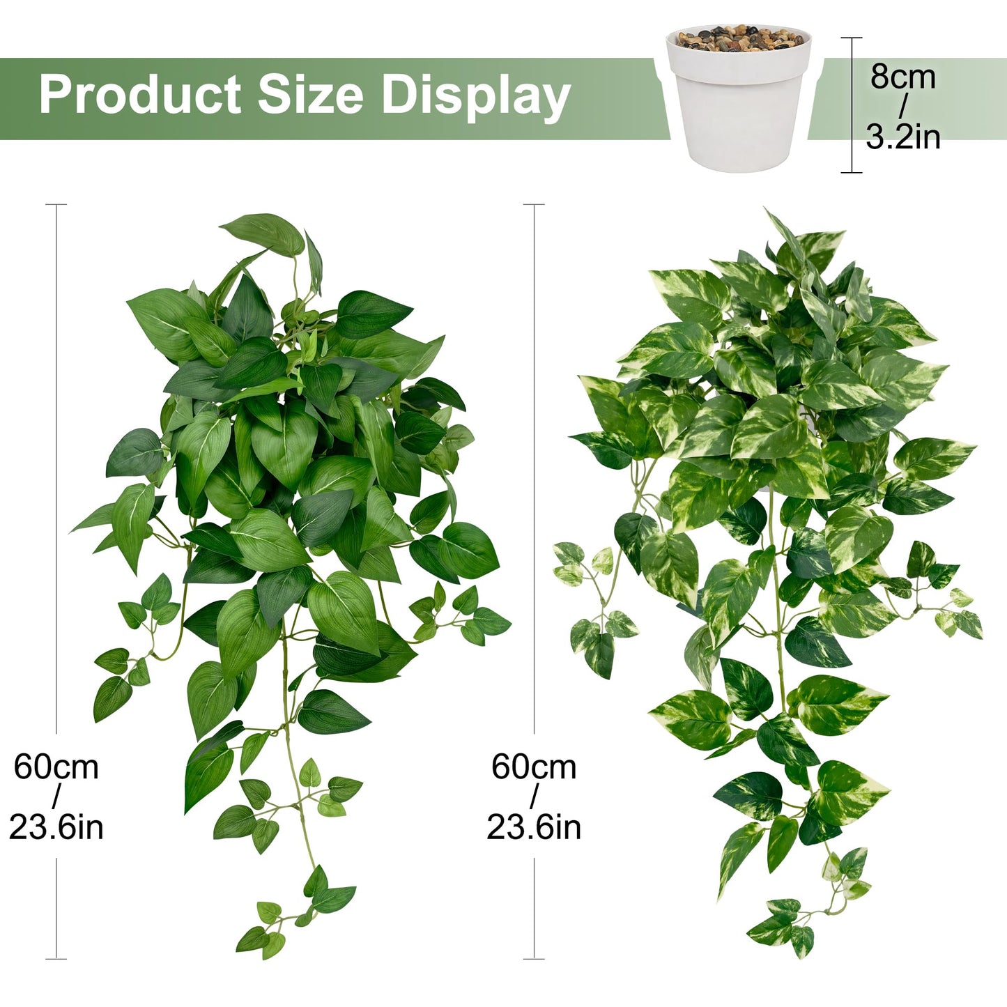 VUAHAUL Artificial Hanging Plants with White Pots (2, Green and Yellow Green, 23.6'')