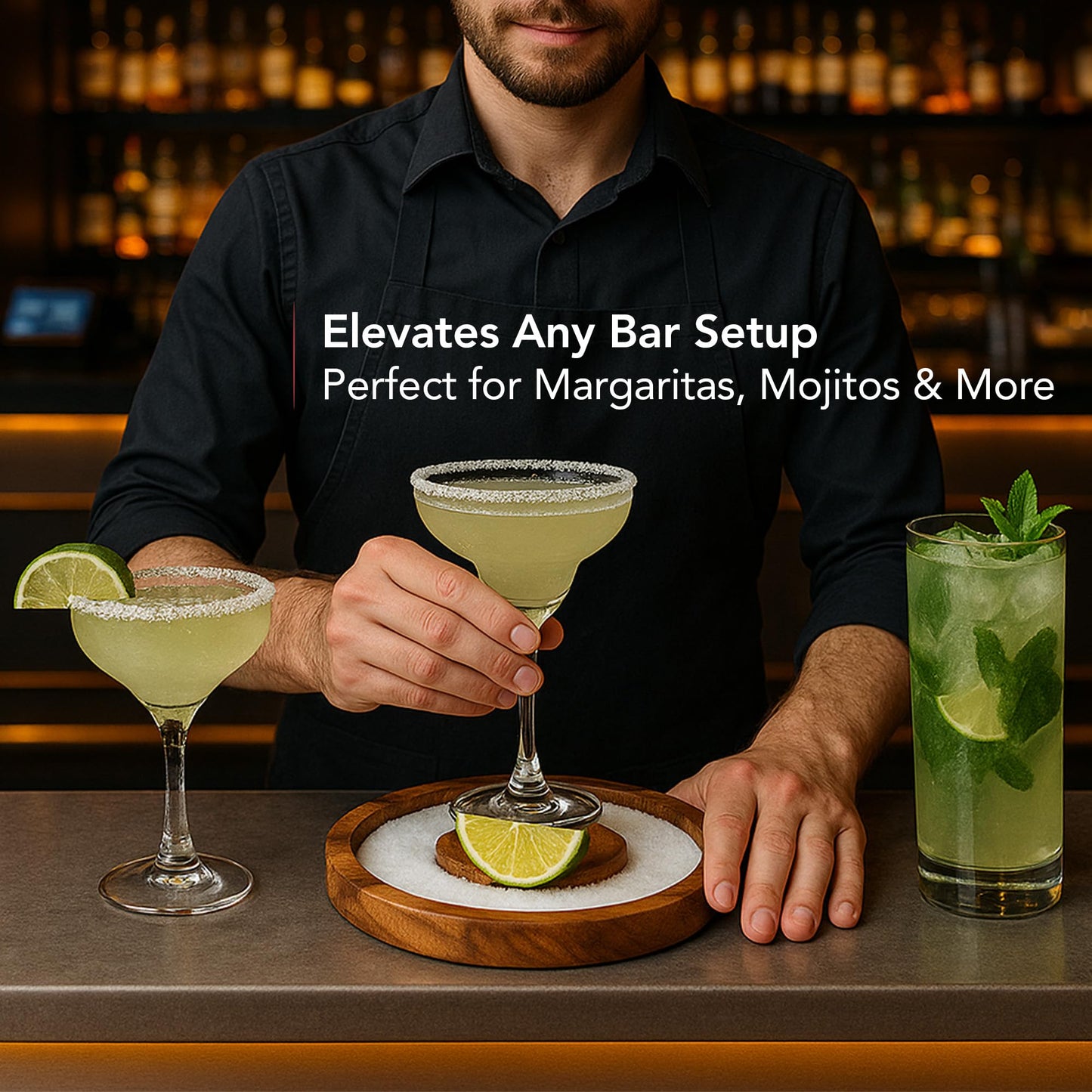 OVENTE Margarita Salt and Sugar Rimmer with Lid, Acacia Wood Glass Rimmer for Cocktail Drinks, Mess-Free Bar Salt Container, Bartender Tool for Coating Mojito, Bloody Mary and More, Brown AWCR616B