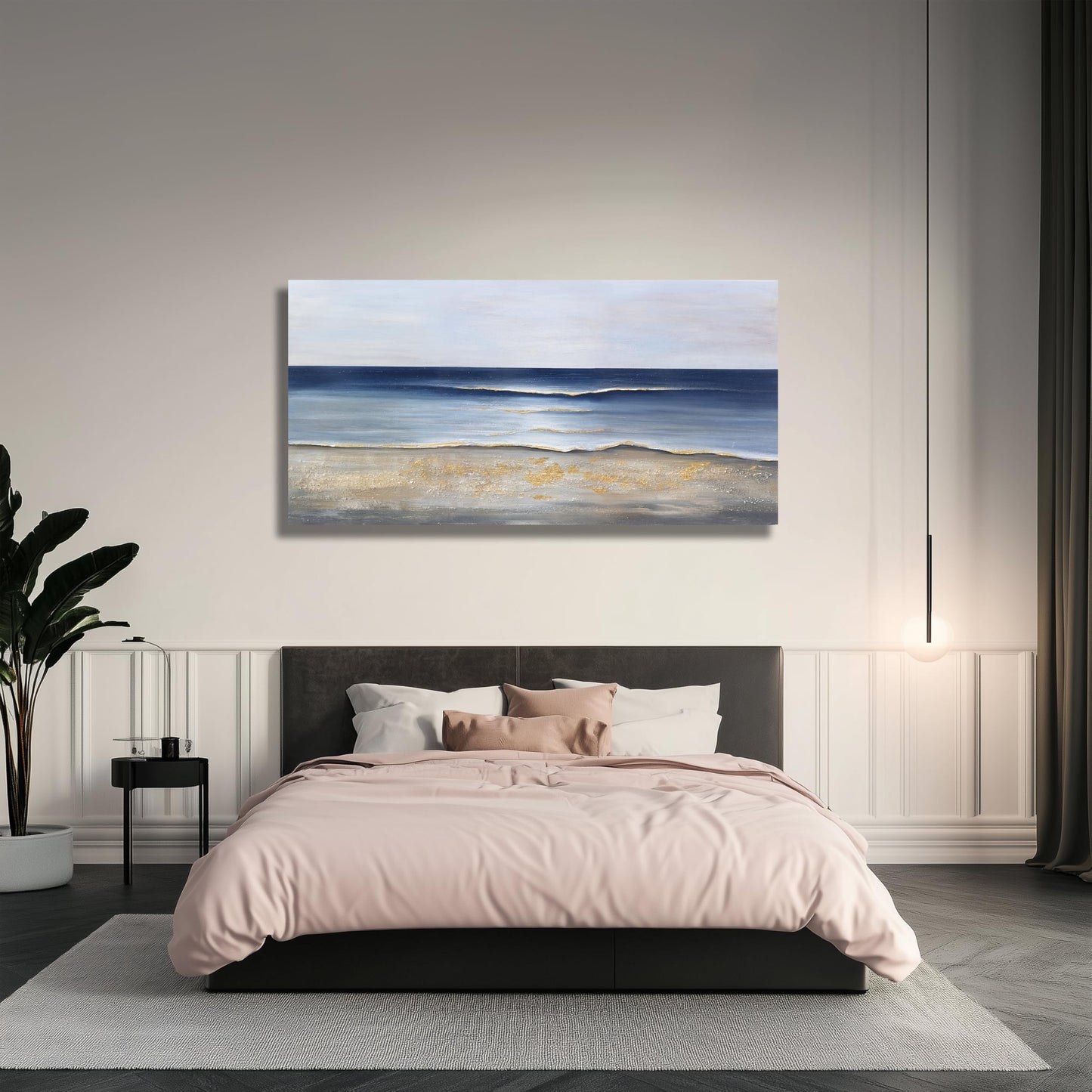 Yuaxker Ocean Wall Art Blue and Gold Modern Minimalist Wall Decor Sea Wave and Beaches Canvas Painting for Living Room Bedroom Dinning Room Home Office Home Decor 24x48 inch
