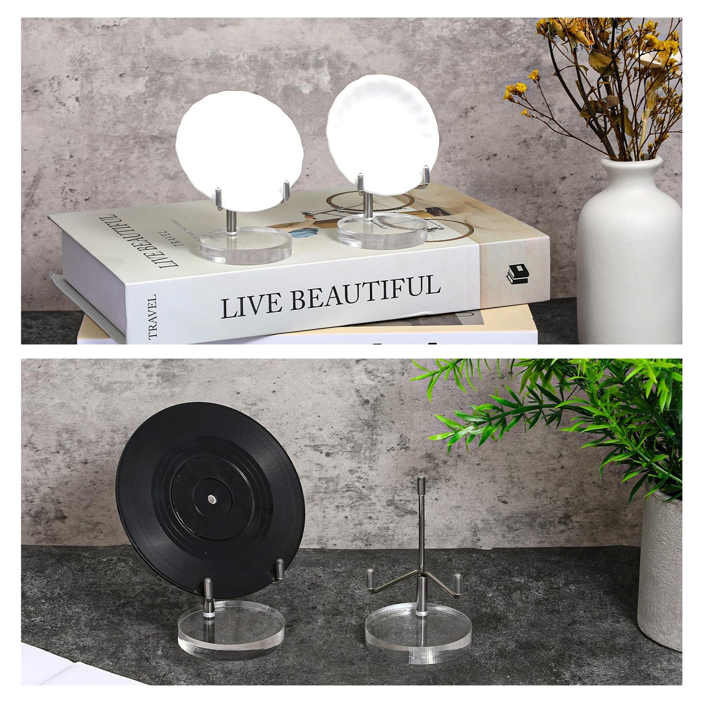 Douaowoc 8 Pcs Adjustable Metal Arm Display Stand Easel with Acrylic Base Rock Display Easel Holder Acrylic Crystal Clear Plate Stand for Geodes Mineral Agate, Silver