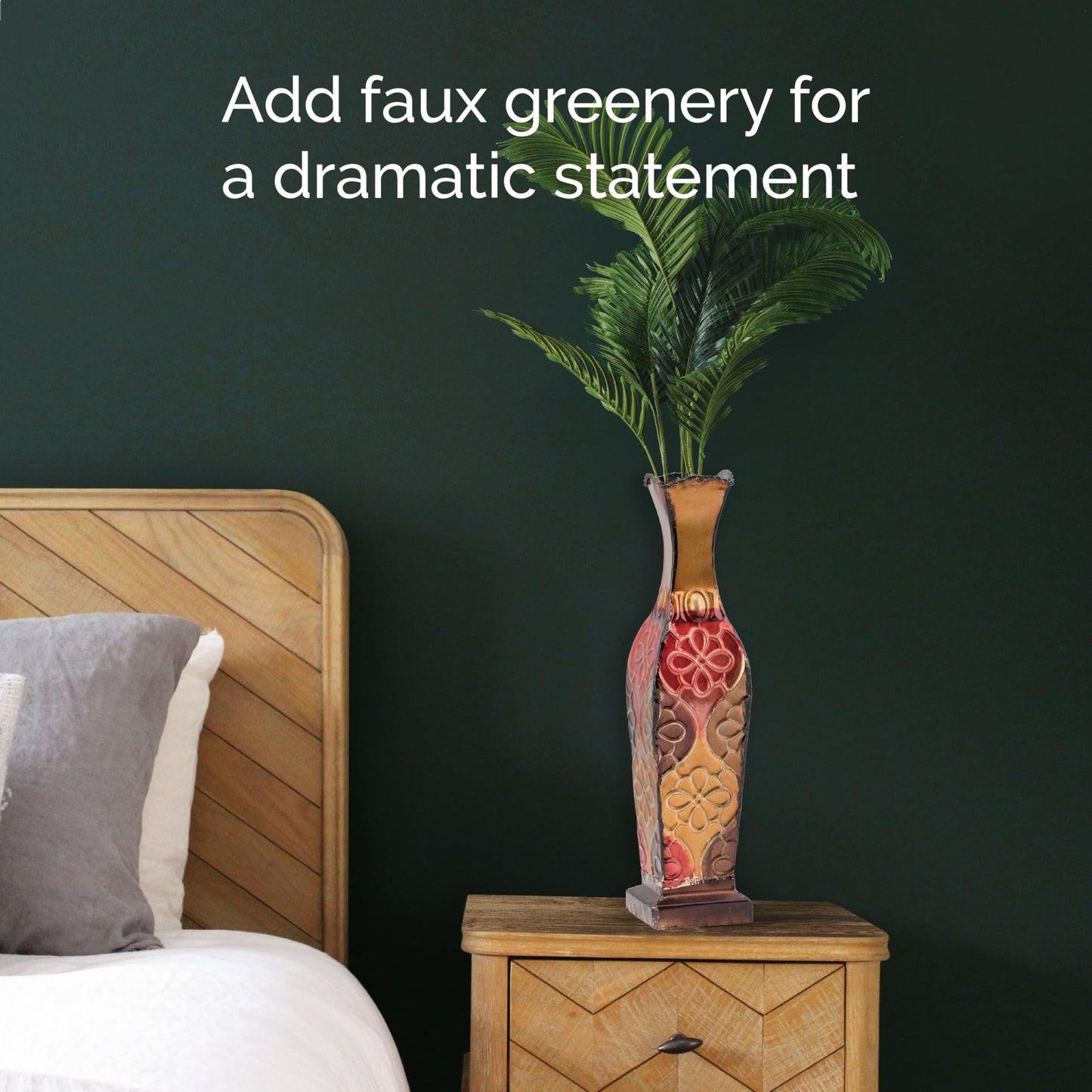 Elements Harlequin Embossed Decorative Metal Vase, Home Decor for Dried Flower and Artificial Floral Arrangements, Living Room, Bedroom, Table Centerpiece, 17-Inch