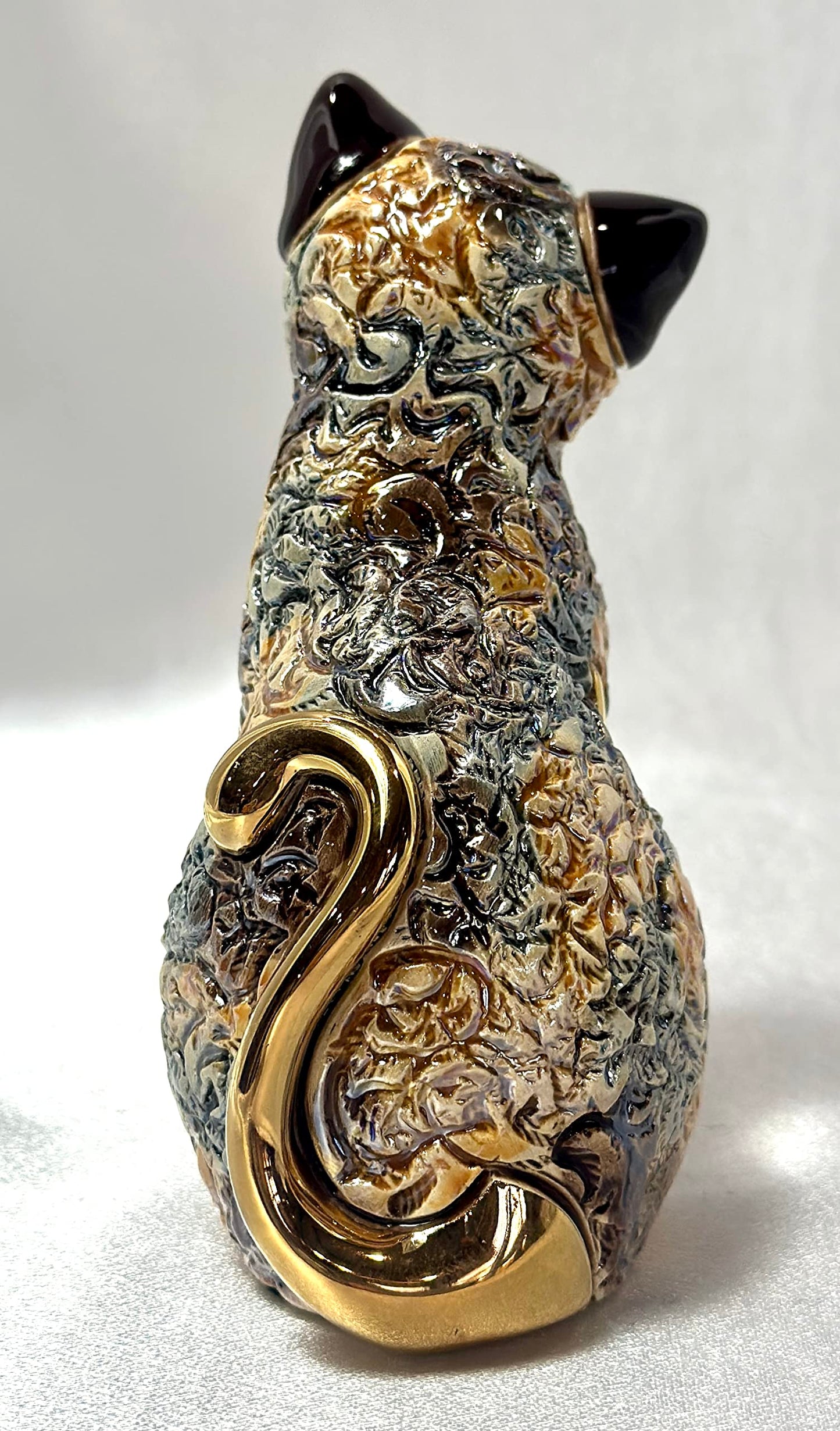 Handmade Sculpted Ceramic Calico Cat Sitting Figurine - Art - Decor - Gift