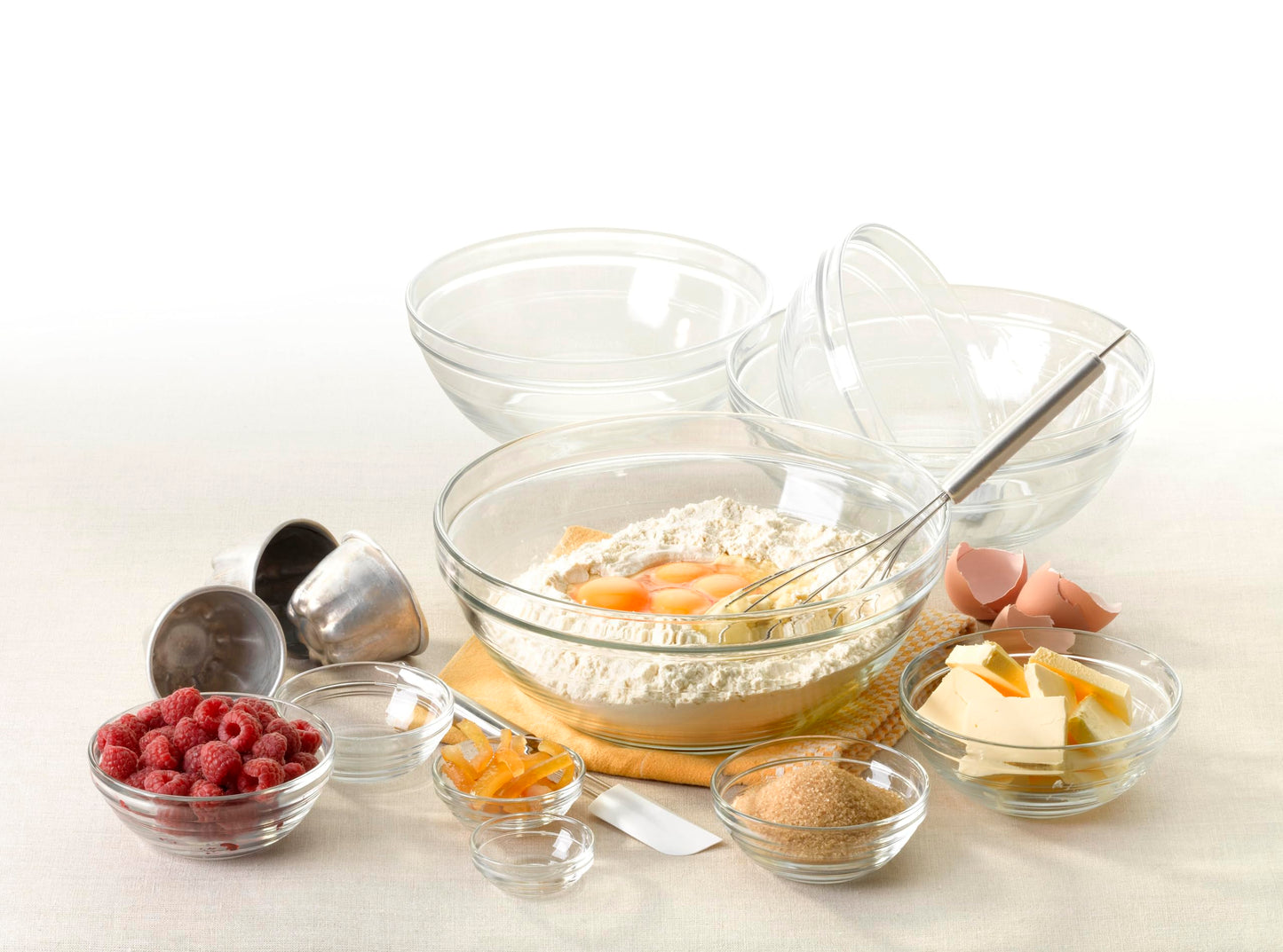 Duralex Le Gigogne Glass Mixing Bowl Set – 10-Piece Clear Stackable Prep Bowls Made of Durable Glass