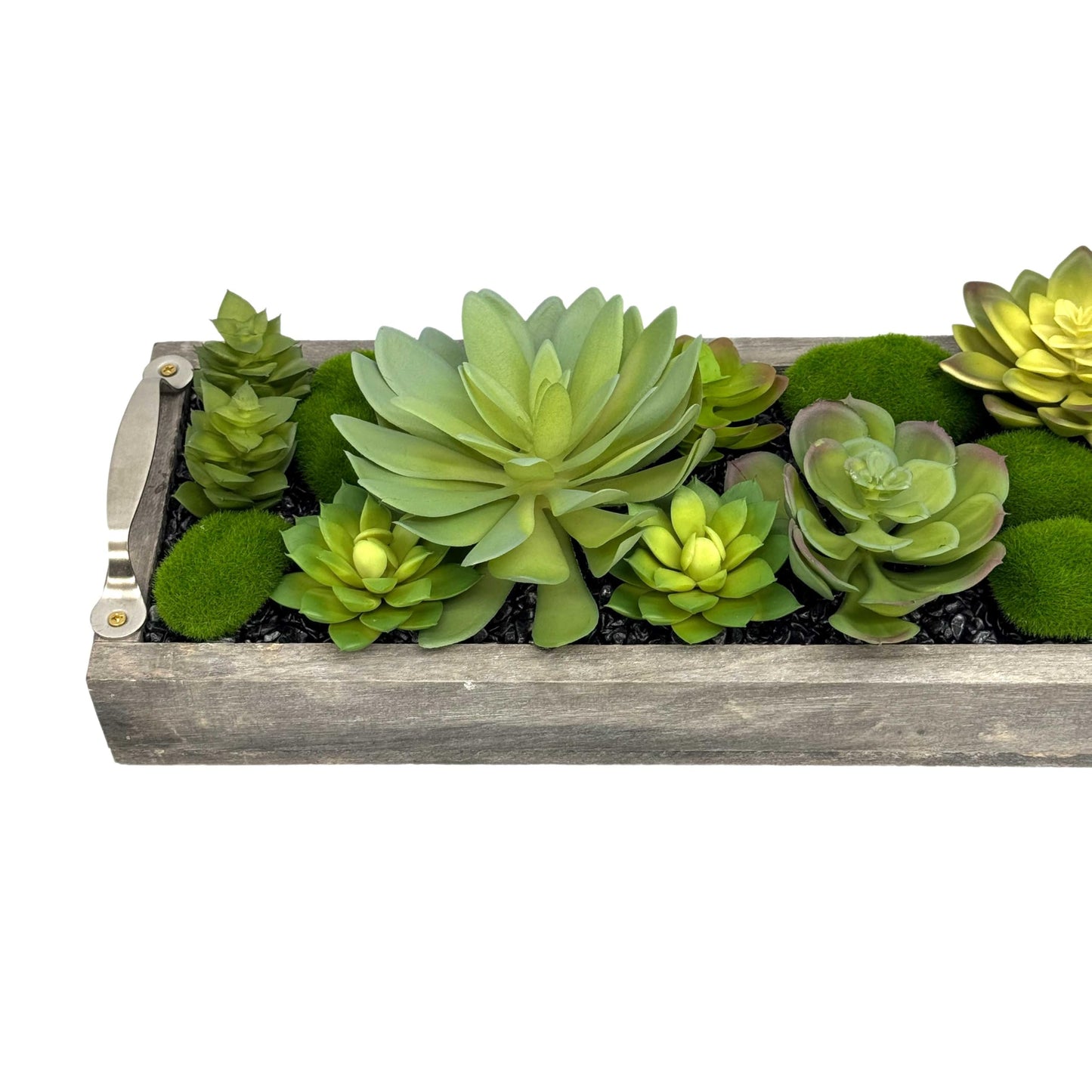 Galt International Faux Assorted Succulent in 31" Wood Tray w/Handles w/Black Rocks | Grey Wood Tray, Artificial Green Moss, Dining Coffee Table Centerpiece (Updated 2026 Packaging)