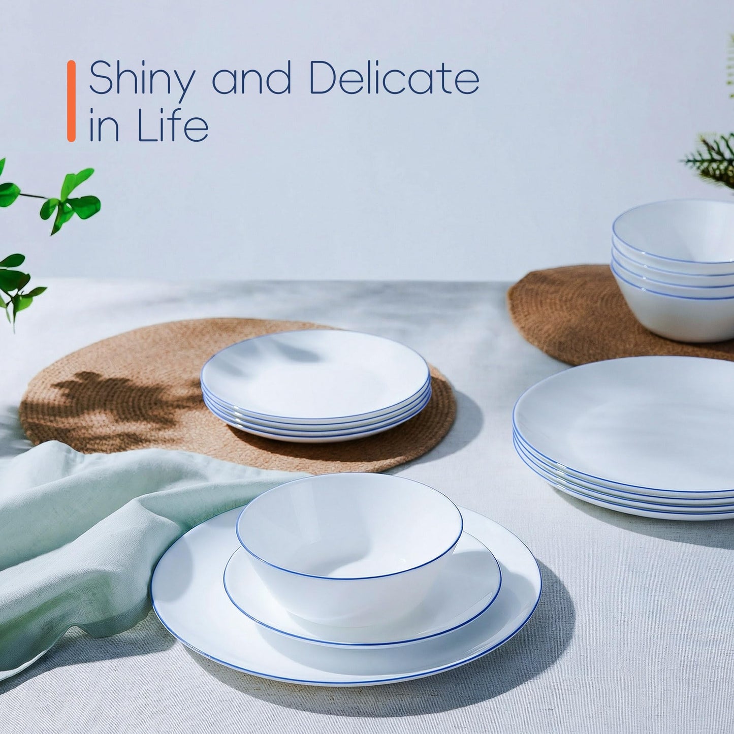 LaGlint 16OZ Opal Glass Cereal and Soup Bowl Set of 4, 6 inch Dishwasher & Microwave Safe Round Bowls for Salad and Rice, Hand Painted Navy Blue Rim
