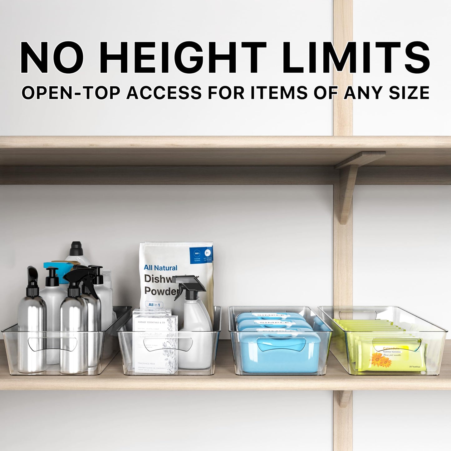 Simple Houseware 4 Pcs Kitchen Clear Bin Storage Organizer, 15" x 8" x 3.75"
