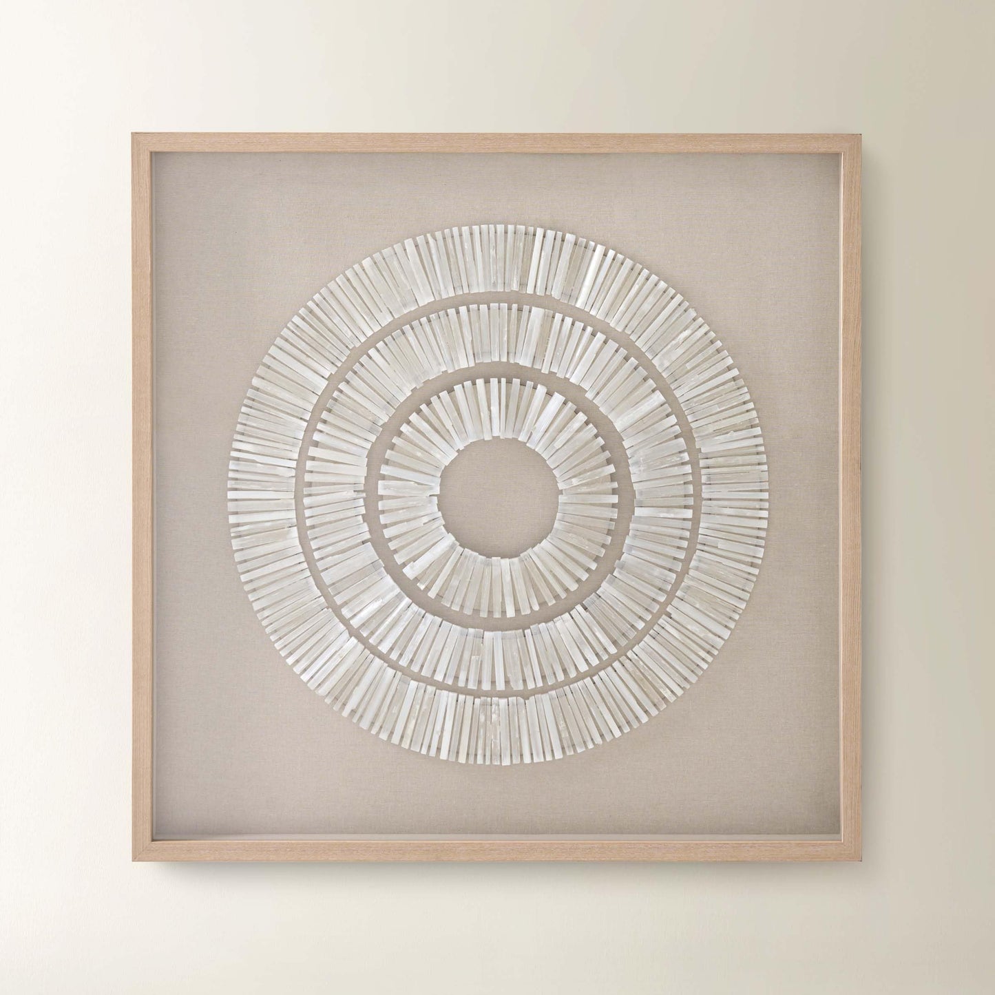 Z Gallerie Selenite Wall Art Circular Layered Pattern Natural White Beige Framed Decor