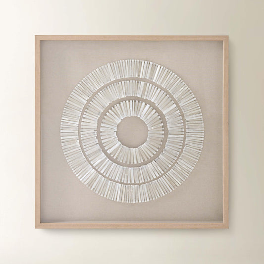 Z Gallerie Selenite Wall Art Circular Layered Pattern Natural White Beige Framed Decor