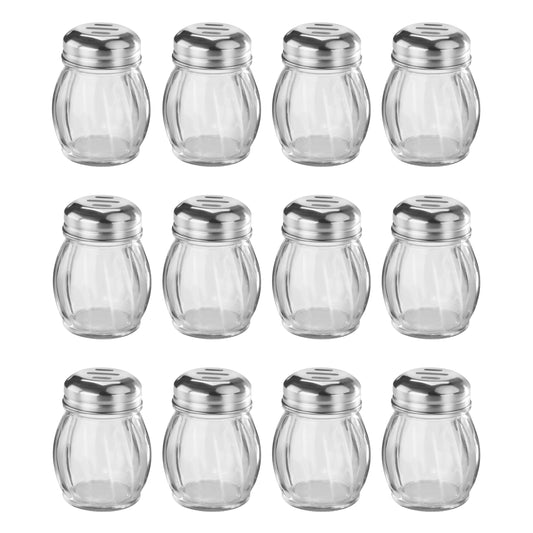 New Star Foodservice Glass Swirl Cheese & Crushed Red Pepper Shaker with Stainless Steel Slotted Top, 6-Ounce, Set of 12