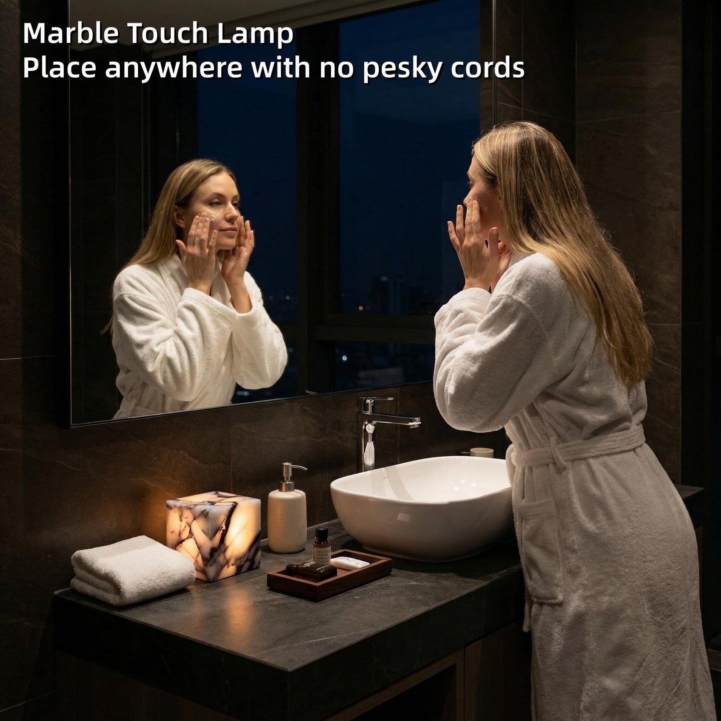 Marble Lamp Nature Marble Table Lamp Rechargeable Tap Light Cordless Night Light Touch Bedside Table Lamps for Bedroom Small Ambient Lamps for Home Decor Living Room Desk Decor (Calacatta Purple)