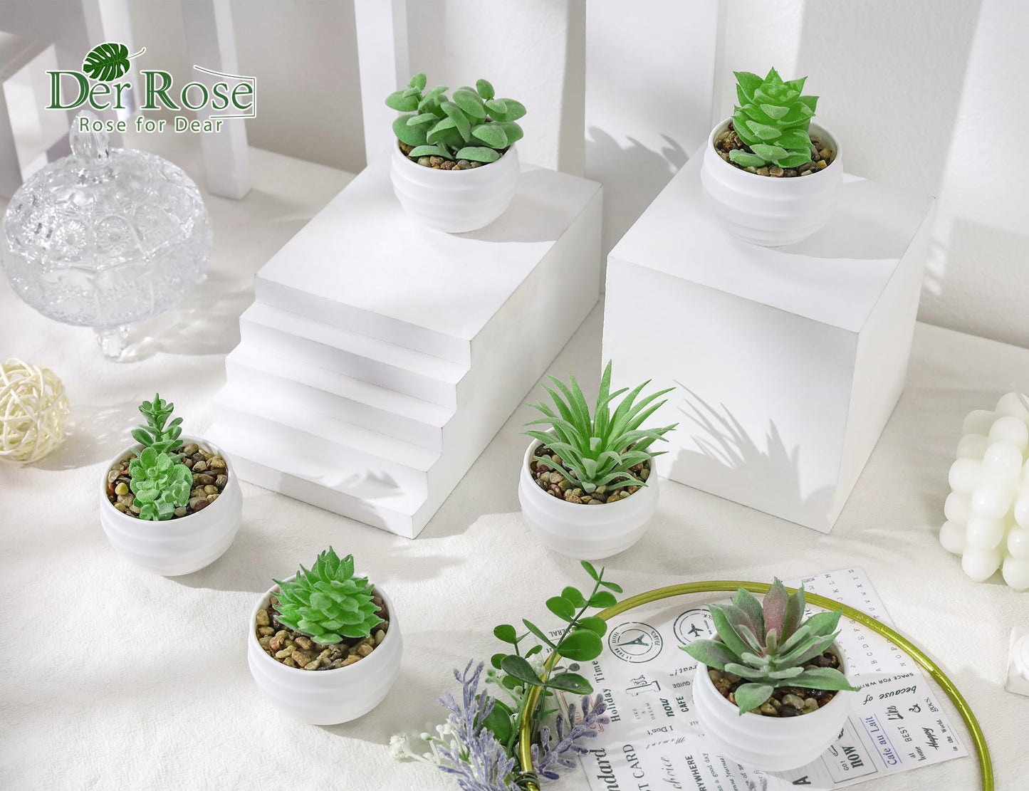 Der Rose Bundle of 4 Packs Small Fake Plants and Set of 6 Succulents Plants Artificial in Pots for Bedroom Aesthetic Living Room Office Shelf Bathroom Decor