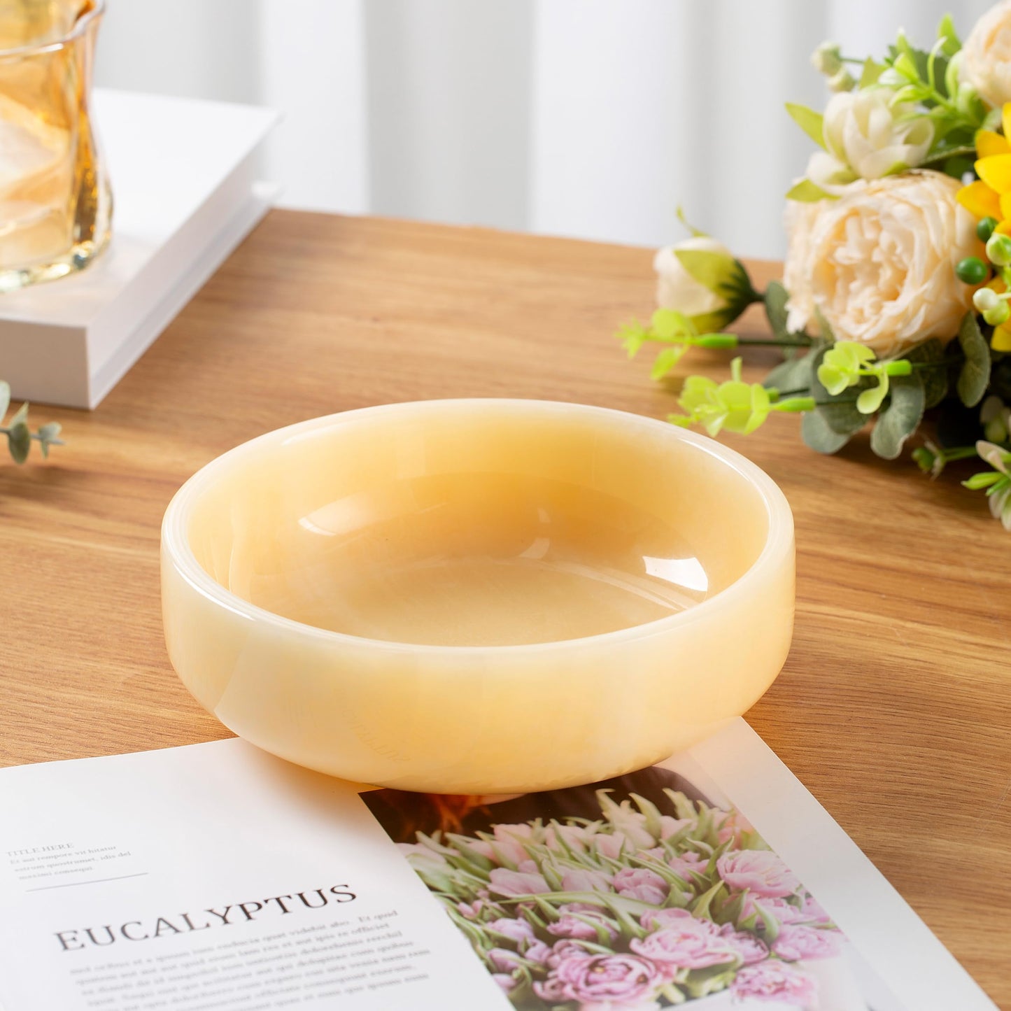 NEAMVCT Natural Topazite Decorative Bowl for Home Decor, 6.29Inch Handmade Marble Stone Catchall Bowl for Coffee Table Centerpiece, Key, Fruit, Soap Serving, Coins Tray for Entryway & Kitchen