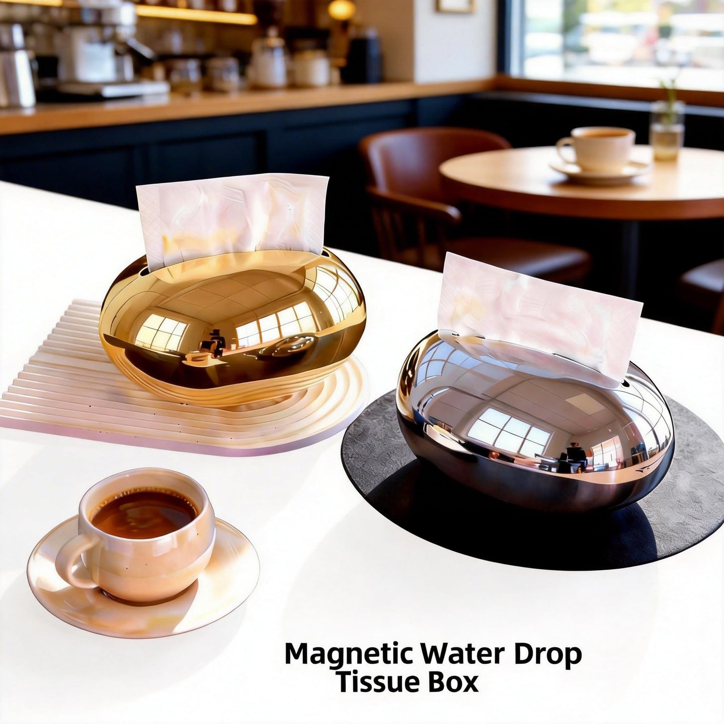 Silver Mirror Finish Plastic Tissue Box Cover – Magnetic Lid Oval Tissue Holder, Cubicle Mirror for Desk Design, Modern Luxe Office Decor & Tissue Box Organizer