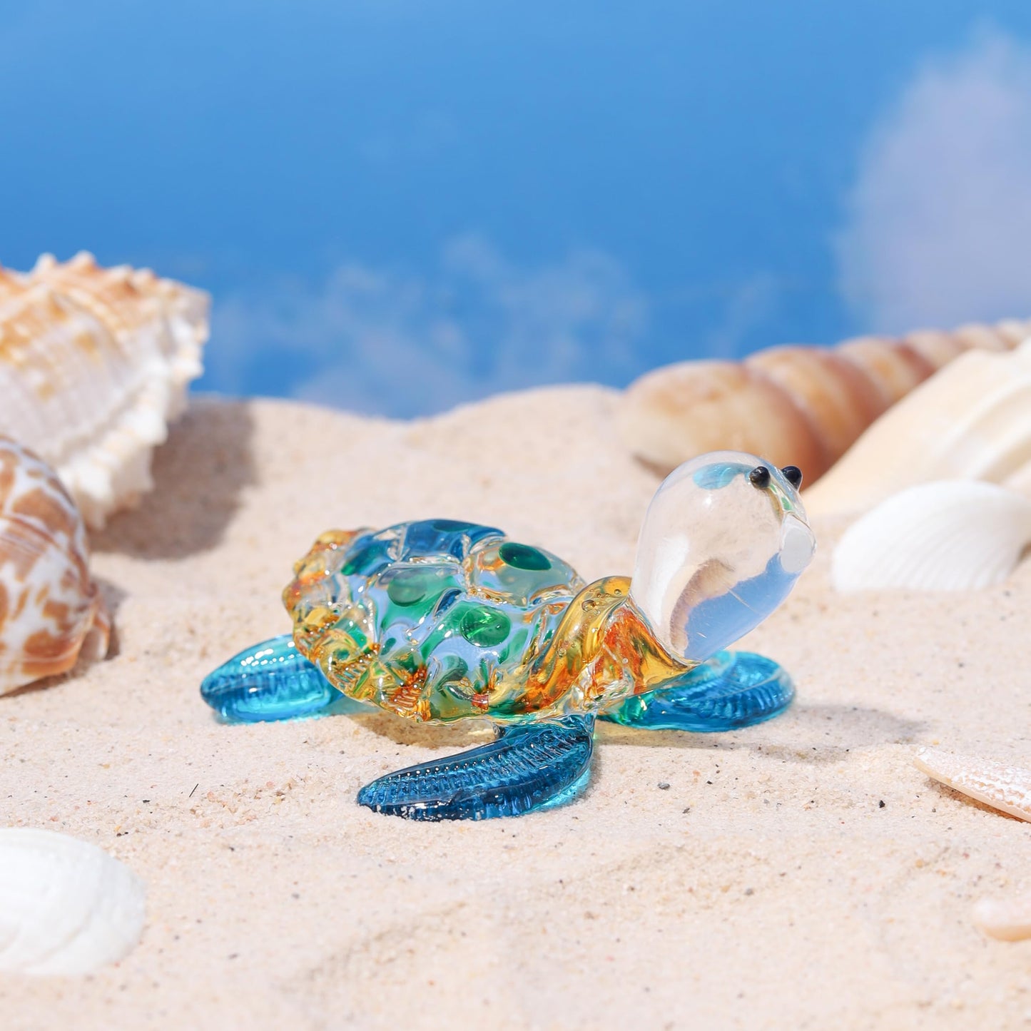 Hand Blown Art Glass, Sea Turtle Animal Figurine – Decorative Home Décor Collectible, Display Only, Unique Decorative Gift,Turtle Art Glass Blown. (N0053)