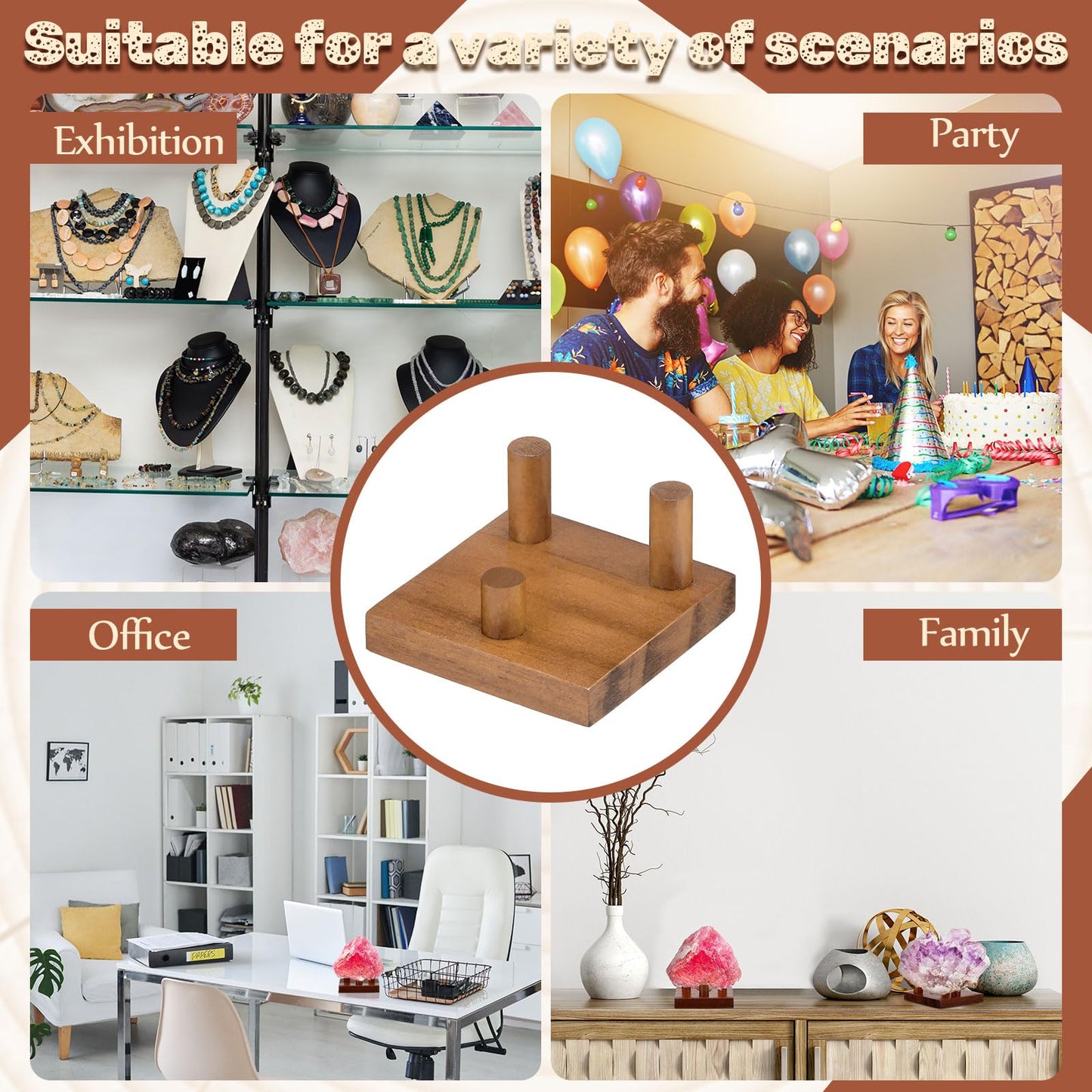 DoubleFill 4 Packs Wood Rock Display Stand 2 Inch Walnut Rock Stands for Display Small Three Peg Wooden Crystal Holder Geode Easel Pedestal for Coral Mineral Agate Small Collectibles