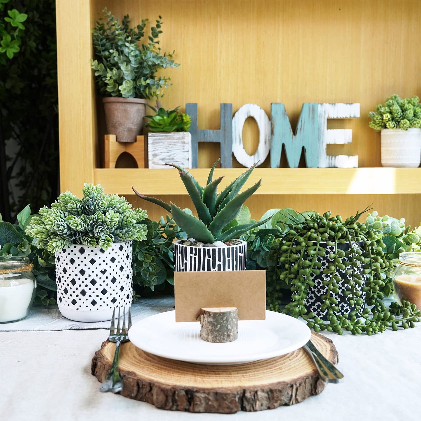 Winlyn 3 Pcs Small Potted Succulents Plants Artificial Aloe Hops String of Pearls Succulents in Black and White Concrete Pots for Gifts Table Centerpiece Shelves Windowsill Indoor Outdoor Decorations