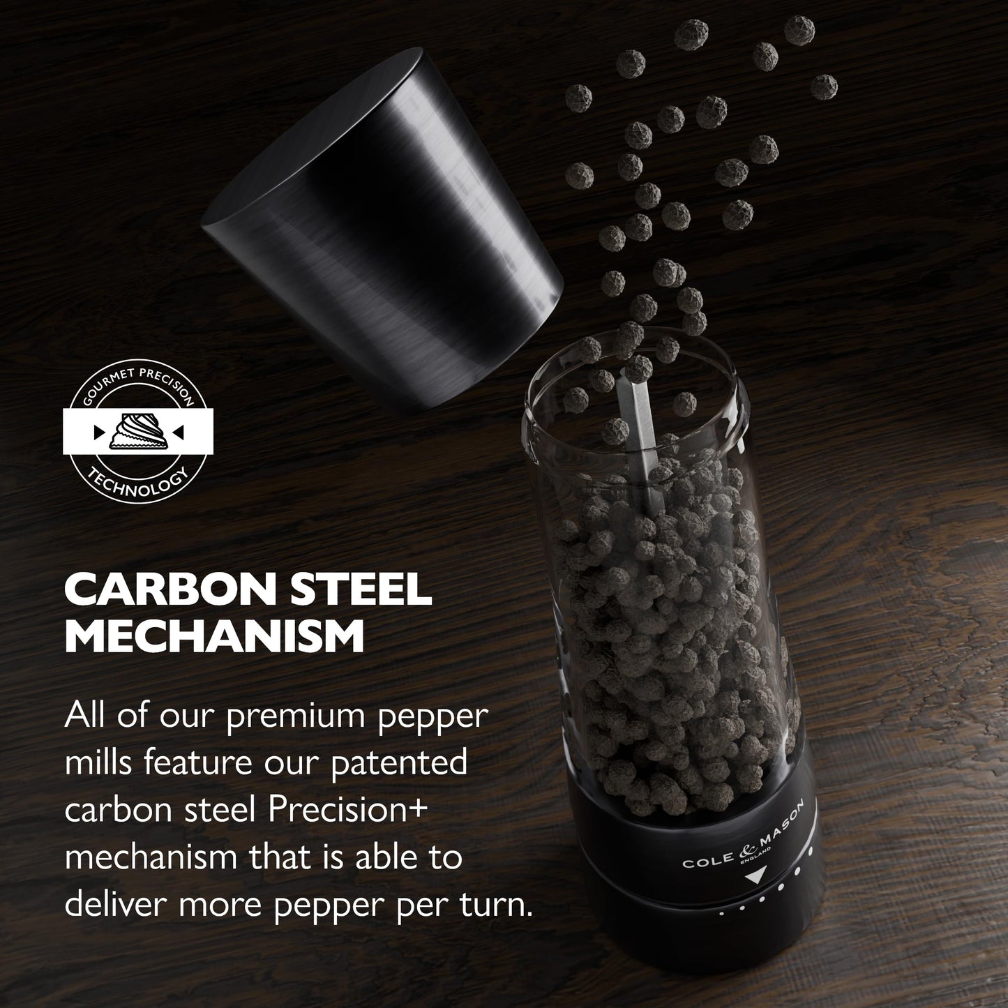 COLE & MASON Derwent Pepper Grinder - Gunmetal Mill Includes Gourmet Precision Mechanism and Premium Peppercorns
