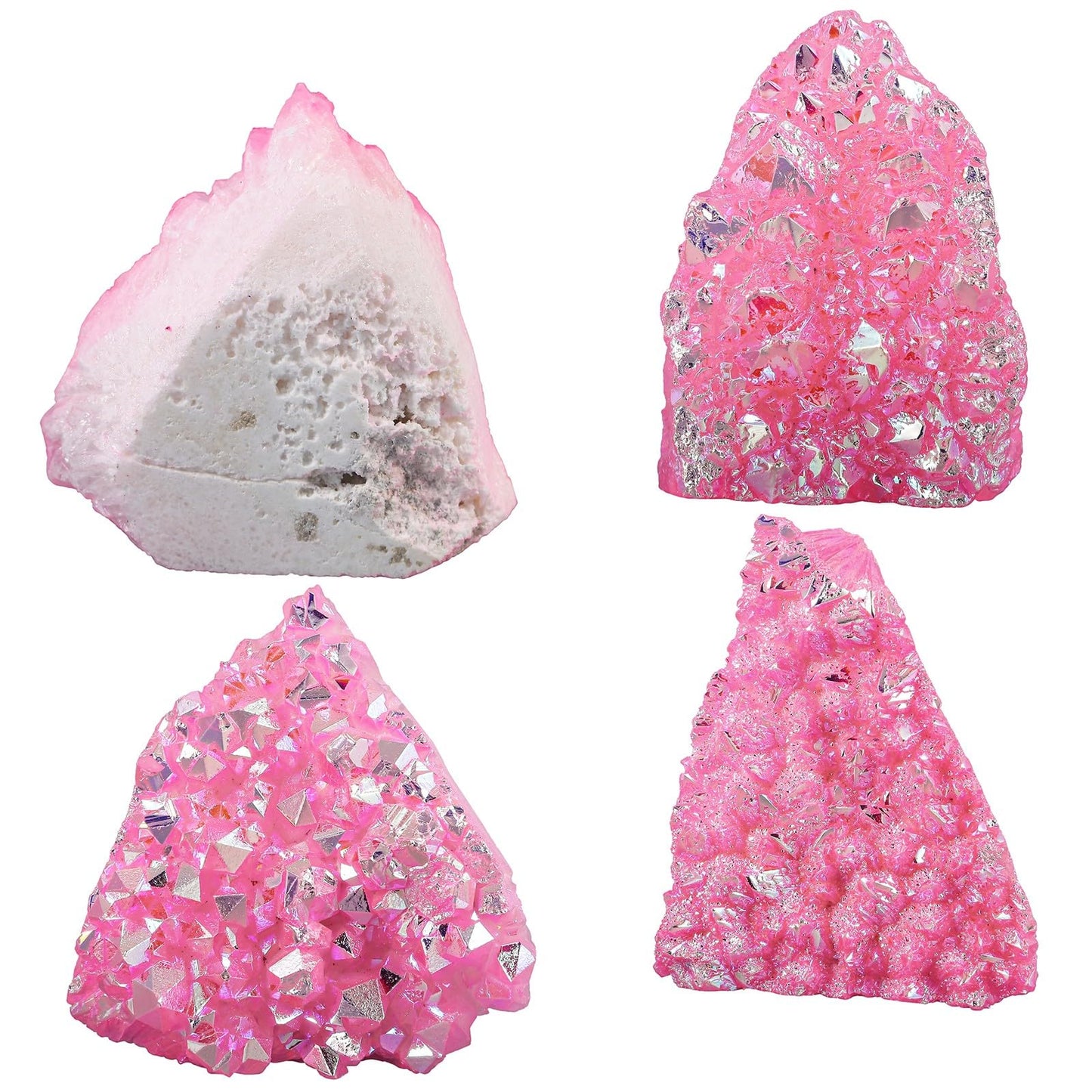 mookaitedecor Natural Clear Quartz Crystal Cluster Titanium Coated Geode Stone Self-Standing Rock Quartz Mineral Specimen for Healing Home Office Decor, Pink