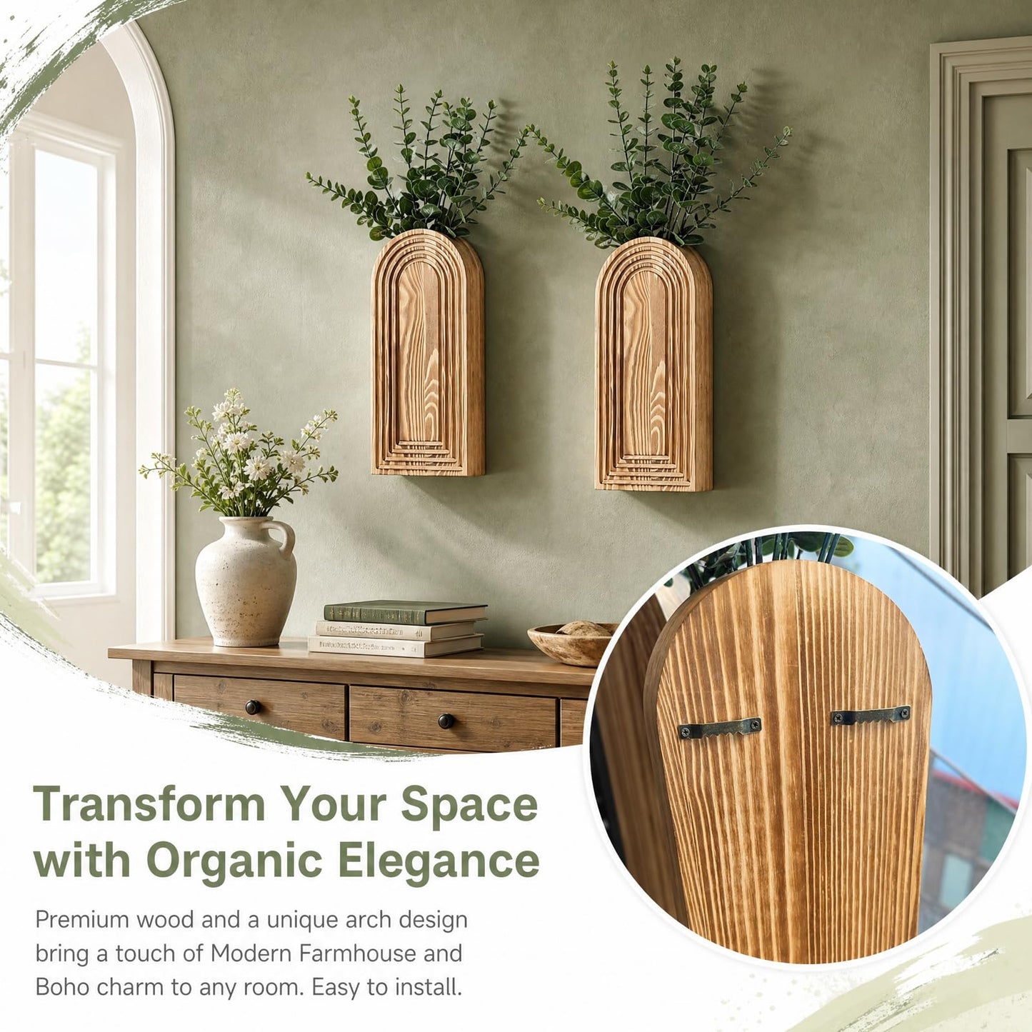 Wooden Wall Vase Set, Hanging Planters for Modern Wall Decor