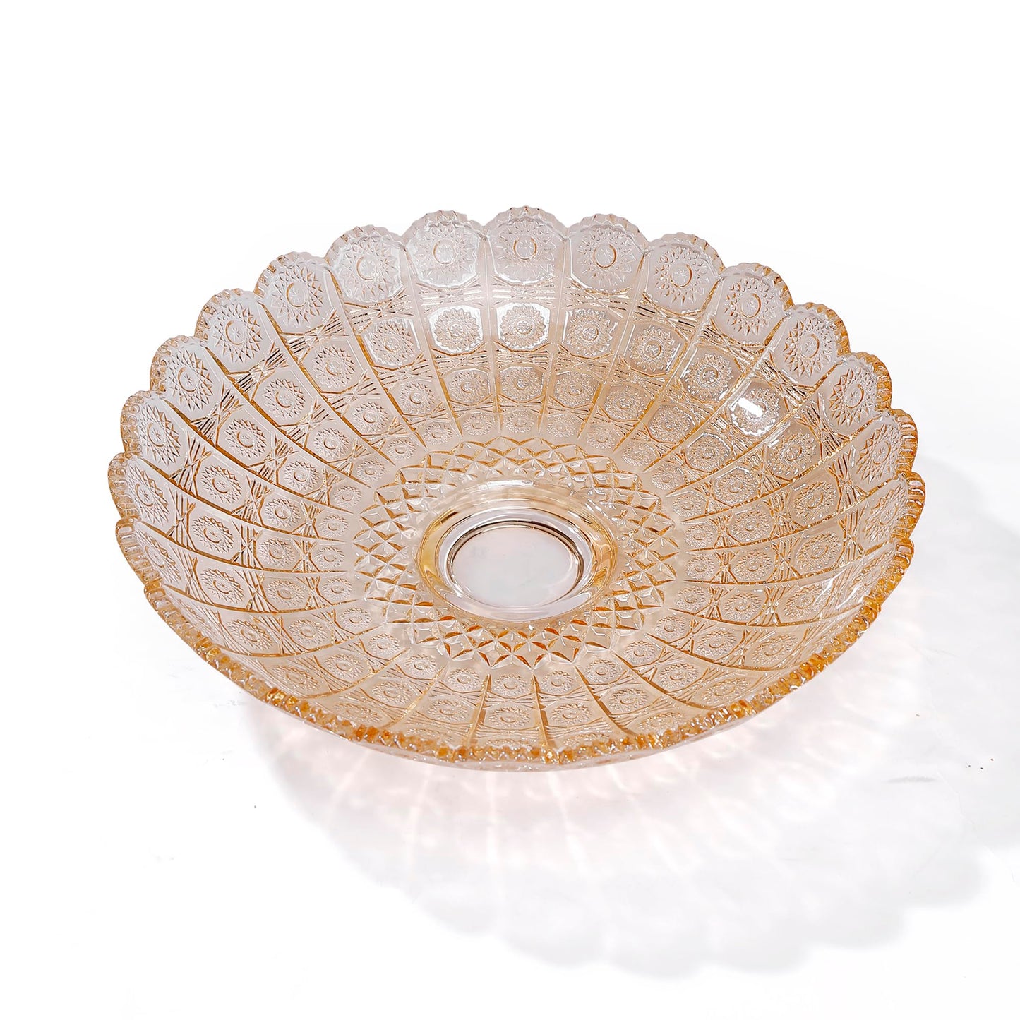 Unique Gold Flower-Shaped Crystal Glass Decorative Footed Bowl -10.6 inch Diameter, Tabletop Fruit Plates Dessert Plate Cake Plate,Candy Tray,Wedding Home Decor.