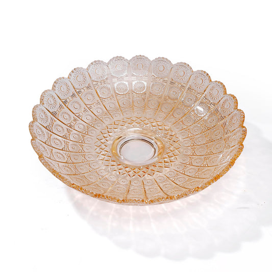 Unique Gold Flower-Shaped Crystal Glass Decorative Footed Bowl -10.6 inch Diameter, Tabletop Fruit Plates Dessert Plate Cake Plate,Candy Tray,Wedding Home Decor.