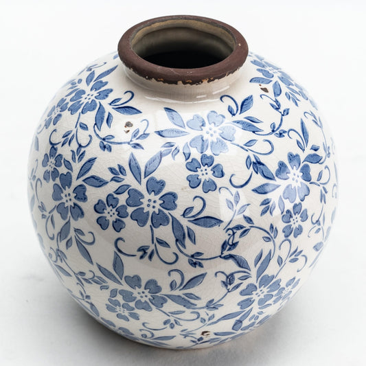 SincereLuxe Blue and White Ceramic Vase 8”, Vintage Decorative Pottery Floral Vase for Hydrangeas, Crackle Glaze Chinoiserie Vase for French Country Rustic Farmhouse Coffee Table & Mantel Decor