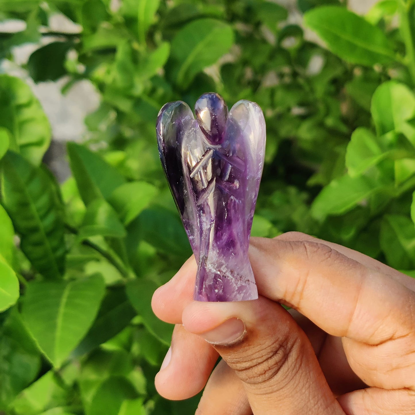 2 inches Natural Gemstone Guardian Angel Hand Curved | 15 Choices | Gemstones Crystal Prayer Angel | Home Protection | Pocket Crystal Angel (Opalite + Amethyst + Green jade)