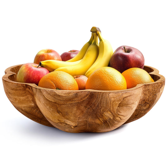 Spaceneat Wooden Fruit Bowl for Kitchen Counter - 11.8" x 3.2" Large Teak Wood Serving Bowl for Food, Salad, Bread or Home Decor - Handcrafted by Artisans in Indonesia - Dining Decorative Centerpiece